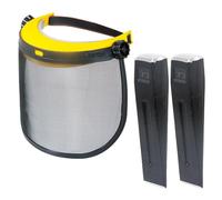 SPARES2GO Kit de protector facial para cortar troncos, cuñas de cincel para cortar madera (paquete de 2) + juego de visera de malla protectora