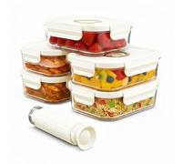 Spares2go Recipientes de vidrio para almacenamiento de alimentos al vacío con tapas de clips de seguridad (paquete de 5, grandes, 1480 ml) + bomba de sellado manual