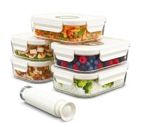 SPARES2GO Recipientes de vidrio para almacenar alimentos al vacío con tapas de cierre hermético (paquete de 5, pequeños, 630 ml) + bomba de sellado manual