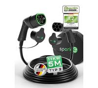 SPARK-E Cable de carga tipo 2, 11 kW, 5 m, para coches eléctricos EV, incluye funda, 16 A3P, modo 3, compatible con Wallbox