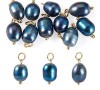 Sparkeads 10 colgantes de perlas naturales cultivadas de agua dulce, perlas ovaladas azules con accesorios de acero inoxidable 304 para collares, aretes, pulseras, fabricación de joyas