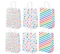 Sparkeads 12 bolsas de papel de 21 x 15 x 8 cm con patrón de estrella arcoíris, bolsas rectangulares de regalo de lunares con asas para fiestas de negocios pequeños, cumpleaños, bodas, despedidas de