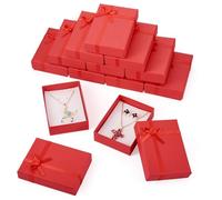 Sparkeads 12 cajas de cartón para envolver joyas, cajas de cartón para collares, 4.25 x 3.11 x 1.14 pulgadas, rectángulo rojo con nudo de lazo, cajas de papel rellenas de esponja para anillo de San