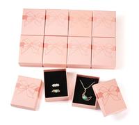 Sparkeads 12 cajas de regalo de joyería pequeñas de cartón para collares, 2.76 x 3.54 x 1.18 pulgadas, rectángulo con lazo impreso caja para anillo de San Valentín, aretes, pulsera, cumpleaños, boda