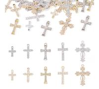 Sparkeads 20 dijes de cruz con diamantes de imitación de cristal, crucifijos, colgantes de rosario de plata dorada para Pascua, joyas, pulseras, collares, aretes, accesorios de decoración, Metal