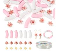Sparkeads 45 cuentas acrílicas de tubo curvado, cuentas de porcelana de flores rosas, cuentas espaciadoras sueltas de latón, kit para hacer pulseras de amistad, collares, pulseras, bricolaje