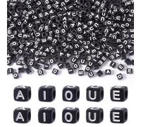 Sparkeads 500 cuentas de letras cúbicas para hacer pulseras, cuentas acrílicas de vocal del alfabeto, 6 mm, cuentas negras A E I O U a granel para teléfono, llavero, joyería, collar accesorio