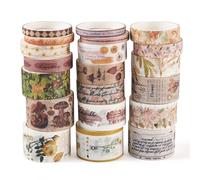 Sparkeads - Juego de 20 rollos de cinta Washi, cinta adhesiva decorativa de color con flores del bosque, hongos, letras, estilo retro, adhesivo decorativo para álbumes de recortes, diarios