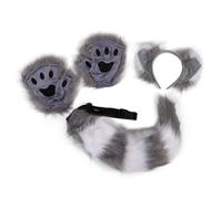 SparkFeng 3 Pcs Ear Headband and Tail Set, Faux Kit, Ears Headband with Gs and Tail, for Events (Gray White)