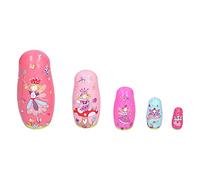 SparkFeng 5 muñecas encajables de Madera Bonitas, Juego de muñecas encajables con Patrones de Dibujos Animados Hechas a Mano, Bordes Lisos y sin Rebabas, decoración del hogar y Juguete para