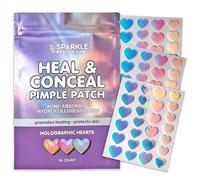 Sparkle Beauty Labs Heal & Conceal - Parche holográfico para acné en forma de corazón, divertidas calcomanías hidrocoloides para la cara (corazones iridiscentes, 78 unidades)
