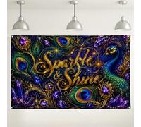 Sparkle & Shine - Fondo de pared con diseño de pavo real, decoración de fiesta elegante con purpurina colorida, fondo de fotos para interiores y exteriores, para celebraciones y eventos, 71 x 43