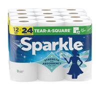 Sparkle Tear-A-Square Toallas de papel, 12 rollos dobles, toallas fuertes de 2 capas para limpieza de cocina y desorden diario