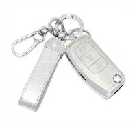 SparkleJoy Funda Llave de Coche con Llavero Cuero , Carcasa Llave Compatible con Ford Fiesta Focus Mondeo Tourneo Ecosport Galaxy Kuga Falcon Fusion Escort Ka B-MAX,Cubierta Llaves de Coche (Plata)