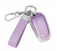 SparkleJoy Funda Llave de Coche con Llavero Cuero, Carcasa Llave Compatible con Peugeot 208 308 508 2008 3008 5008 Rifter Citroen C3 Arricross C4 Picasso DS3 DS4 Berling，Cubierta Llaves Coche(Morado)