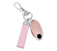SparkleJoy Funda Llave de Coche con Llavero de Cuero , Carcasa Llave Compatible con Nissan Qashqai J11 J12 Juke F15 X Trail T32 Micra K13 K14 Infiniti Q50 QX60 EX35，Cubierta Llaves de Coche (Rosa)