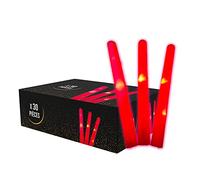 SPARKLERS Club - Juego de 30 varillas luminosas LED color rojo 40 cm - Palo de espuma brillante para bodas y fiestas - 3 modos de parpadeo