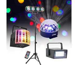 SPARKLERS CLUB KIT CRAZY PARTY? 7 juegos de luz, tres efectos de luz astro y un 4 PAR LED, ideal para fiestas - Instalación rápida y fácil, perfecto para tus eventos familiares y amigos