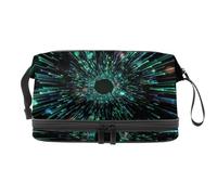 Sparkles Lines - Neceser de doble capa para mujeres y niñas, neceser de viaje, bolsa organizadora de maquillaje con compartimento para brochas, multicolor, 27x15x14 cm/10.6x5.9x5.5 in, Neceser