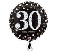 Happy Birthday número 30 globos de fiesta negro blanco oro plata holográfico alrededor de 45 cm , color/modelo surtido