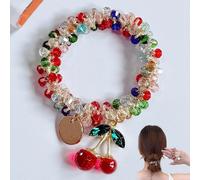 Sparkling Cherry Charm Hair Band, Cherry Hair Accessories, Colorful Crystal Stretch Hairs Ties for Thick Thin Cute Cherry Hairties Ponytail Holders for Summer Party Daily Decoration(Color)
