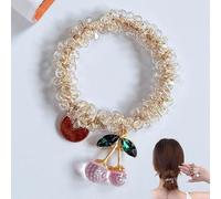Sparkling Cherry Charm Hair Band, Cherry Hair Accessories, Colorful Crystal Stretch Hairs Ties for Thick Thin Cute Cherry Hairties Ponytail Holders for Summer Party Daily Decoration(Clear)