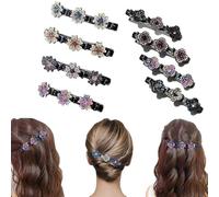 Sparkling Crystal Stone Braided Hair Clips, 2024 New Braided Hair Clips for Women, Hairpin Duckbill Clips with 3 Small Clips Hair Barrette Rhinestone Hair Clips (8pcs-G)
