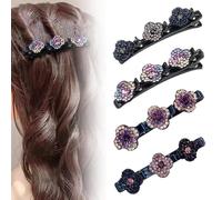 Sparkling Crystal Stone Braided Hair Clips for Styling, Braided Hair Clips, Braided Hair Clips Three Flower, Side Duck Hair Pins with Rhinestones for Women/Girls (4 PCS)