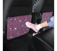 Sparkling Diamond Car Back Seat Kick Protectors, 2 PCS Rhinestone Seat Back Kick Mats, Bling Crystal Decor, Protects from Dirt & Mud, Stylish Car Interior Accessory (Pink)