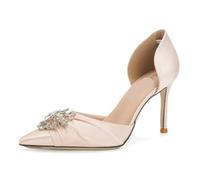 Sparkling Rhinestone Embellished Pumps Women Fashion Pointed Toe Thin Heel Designer Shoes Cozy Satin White Wedding Bridal(Color6,41)
