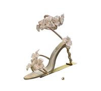 Sparkling Rhinestone Flower Thin High Heel Sandals Women's Gladiator Ankle Straps Fairy Sandalias Summer Banquet Dress Shoes(Color1,37)