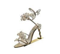 Sparkling Rhinestone Flower Thin High Heel Sandals Women's Gladiator Ankle Straps Fairy Sandalias Summer Banquet Dress Shoes(Black,41)