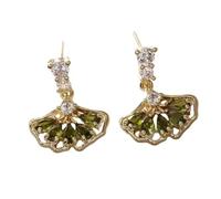 Sparkling Zircon Fan-shaped Maples Earring, Elegant Maple Leaf Earrings for Women, Women's Pendant Earrings, Jewelry Gift for Her (Green)