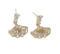 Sparkling Zircon Fan-shaped Maples Earring, Elegant Maple Leaf Earrings for Women, Women's Pendant Earrings, Jewelry Gift for Her (White)