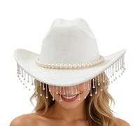 Sparkly Rancher Hat, Rhinestone Wide Brim, 13.78x13.19x5.12 Inches Western Headwear with Pearl Accent, Fashion Party Sunhat, Durable Rancher Hat with Glam Design, Festival Accessory for Ladies Girls