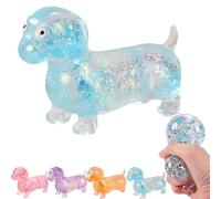 Sparkly Sausage Dog Squishy, Lindo Squishy Weiner Dog Toy, Mini Perros Elásticos Arco Iris de Rebote Lento con Cara para Adultos, Suave Brillo Alivio del Estrés Fidget para Escritorio (Blue)