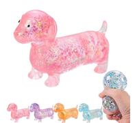 Sparkly Sausage Dog Squishy, Lindo Squishy Weiner Dog Toy, Mini Perros Elásticos Arco Iris de Rebote Lento con Cara para Adultos, Suave Brillo Alivio del Estrés Fidget para Escritorio (Rose)