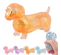 Sparkly Sausage Dog Squishy, Lindo Squishy Weiner Dog Toy, Mini Perros Elásticos Arco Iris de Rebote Lento con Cara para Adultos, Suave Brillo Alivio del Estrés Fidget para Escritorio (Yellow)