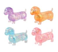 Sparkly Sausage Dog Squishy, Lindo Squishy Weiner Dog Toy, Mini Perros Elásticos Arco Iris de Rebote Lento con Cara para Adultos, Suave Brillo Alivio del Estrés Fidget para Escritorio (4pcs)