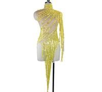Sparkly Tassels Dress For Women Sexy Mesh Perspective Party Club Dance Costume Singer Dancer Vestido Stage Show Girl(Yellow)