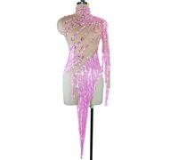 Sparkly Tassels Dress For Women Sexy Mesh Perspective Party Club Dance Costume Singer Dancer Vestido Stage Show Girl(Pink)