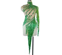 Sparkly Tassels Dress For Women Sexy Mesh Perspective Party Club Dance Costume Singer Dancer Vestido Stage Show Girl(Green)