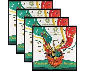 SparklyHome 4 unidades, marco metálico de aluminio negro para álbum de discos de vinilo de 12.5 x 12.5 pulgadas, cubierta de álbum de discos de vinilo LP de música, accesorios para colgar incluidos