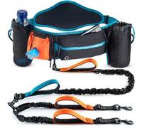 SparklyPets Correa elástica doble para perro con soporte trasero, riñonera para correr con bolsillos para teléfono y golosinas