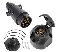 SPARKMOTO Conector Remolque 7 Pines Macho Hembra,12V Enchufe Remolque 7 Pines Impermeable,con Base de instalación de Enchufe,Enchufes Zócalo de Remolque Caravana 7 Pines,Norma ISO 1724(Tapa de Goma)