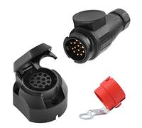 SPARKMOTO Enchufe de Remolque 13 Polos Kit, 12V Impermeable Enchufe de Remolque 13 Pines Hembra Macho,Conector Enchufe de Remolque 13 Polos para caravanas,Coche,con Soporte de Enchufe Remolque Rojo