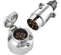 SPARKMOTO Enchufe de Remolque 7 Pines Metal,12V Enchufe de Remolque Hembra Macho Aluminio Impermeable,metalico Enchufes 7Pines Y Zócalo de Remolque 7 Pines para Coches Remolque Caravana(Tapa de Goma)