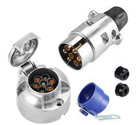SPARKMOTO Enchufe de Remolque 7 Pins Aluminio Y zócalo Remolque 7 Pines Aluminio Kit,Enchufe 7 Pins para Remolque Impermeable,12V Enchufe de Remolque 7 Polos Metal, con Soporte de Enchufe de Remolque