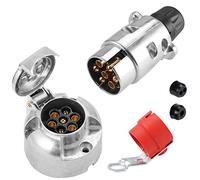 SPARKMOTO Enchufe de Remolque 7 Pins Metal Y zócalo Remolque 7 Pines Metal,Enchufe 7 Pins para Remolque Impermeable,Enchufe de Remolque 7 Polos Hembra Macho Aluminio,con Soporte de Enchufe Remolque