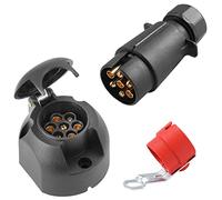 SPARKMOTO Enchufe de Remolque 7 Pins Y zócalo Remolque 7 Pines Kit,Enchufe 7 Pins para Remolque Impermeable,12V Enchufe de Remolque 7 Polos, con Soporte de Enchufe de Remolque Rojo